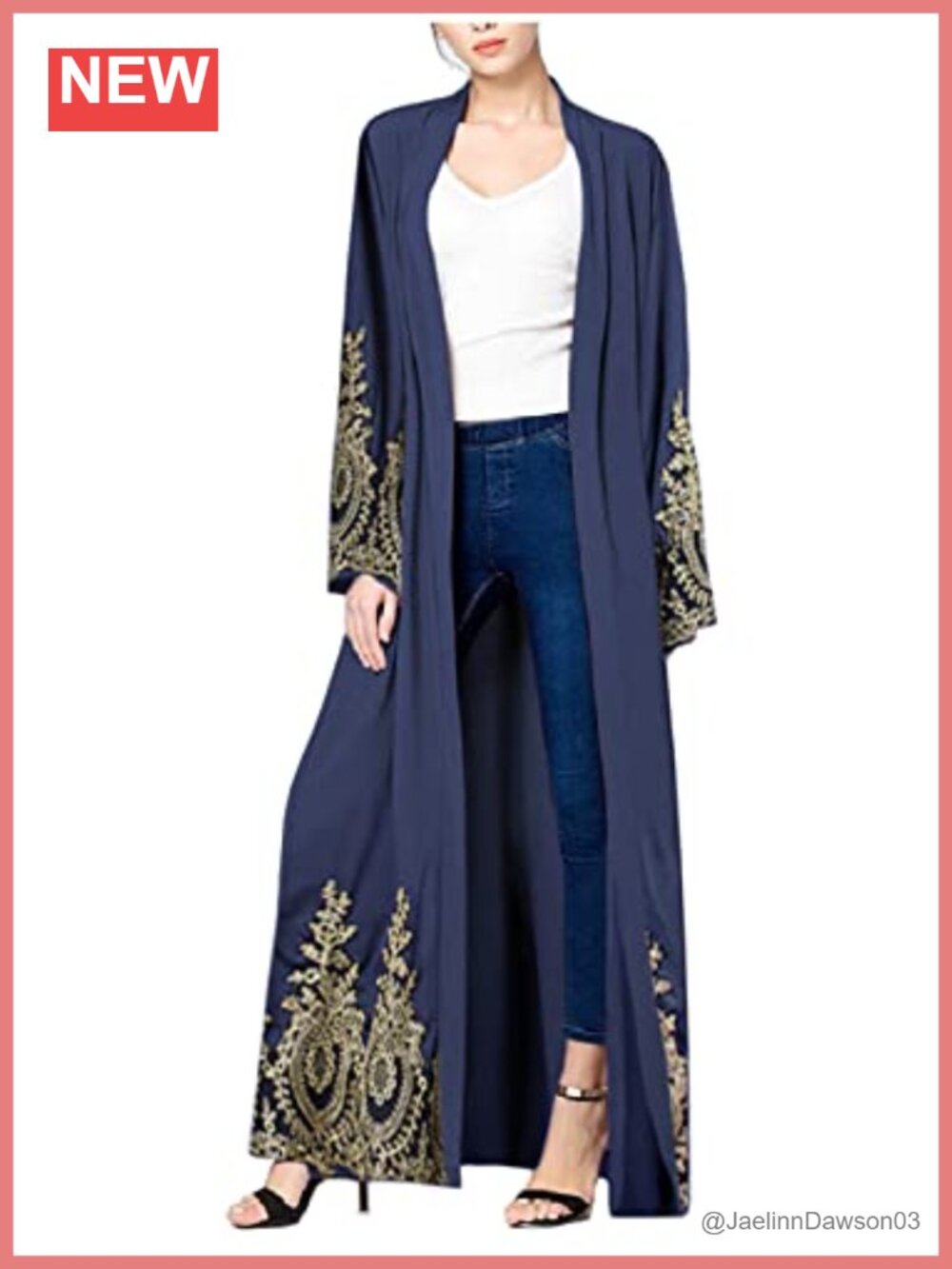 WSPLYSPJY Embroidered Open Abaya Muslim Maxi Dress Kaftan Robe Women